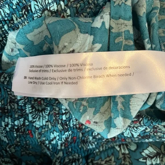 Band of the Free Elise Teal Floral Wide Leg Cinched Waist Pants New S - Picture 6 of 8